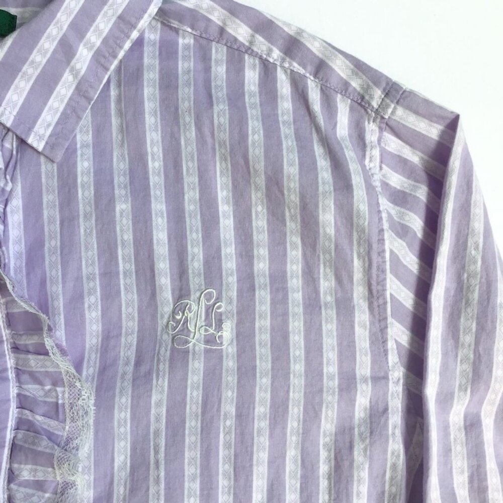 VTG Ralph Lauren Night Gown Sleep Shirt M Lavender Stripe Pocket Designer Lounge - Picture 3 of 8